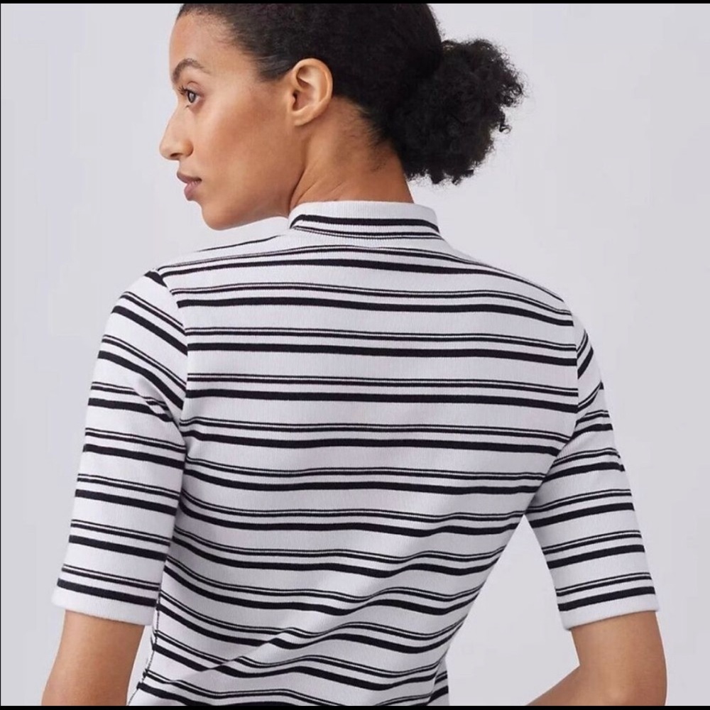Maeve Anthropologie Mock Neck Ribbed Black & White Stripped Shirt